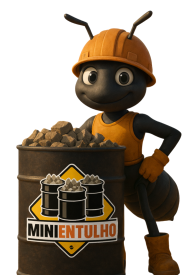 Mascote do mini Entulho Manaus, uma formiguinha com EPI disposta a carregar o entulho de sua obra