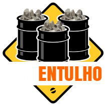 Logomarca da Mini Entulho Manaus com tambores de 200 litros para descarte de entulho